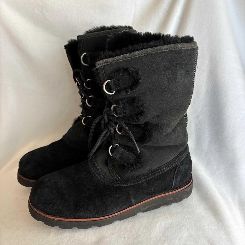 UGG Australia Adirondack II Black Suede Sheepskin Winter Boots Womens 8